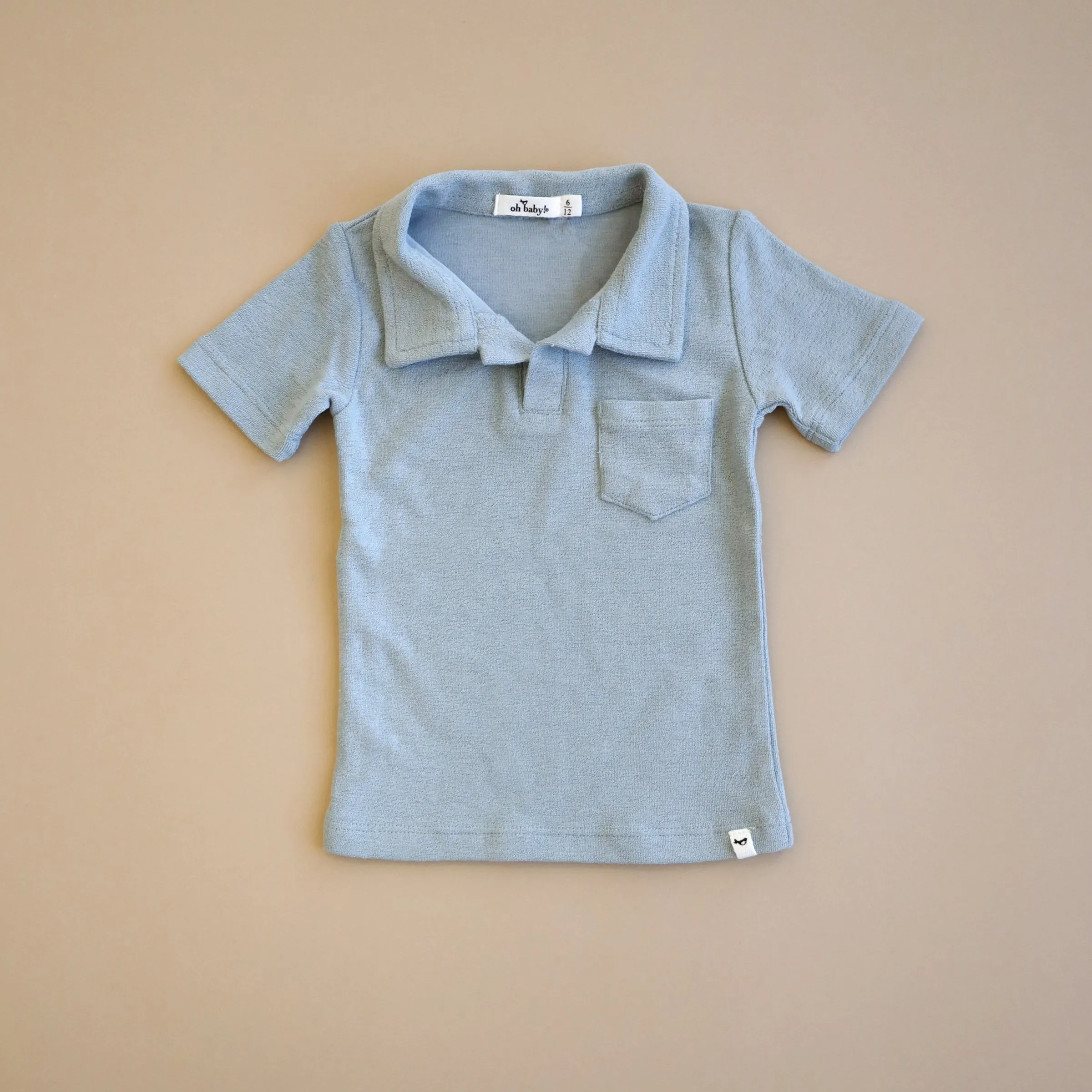 oh baby! Cotton Terry Polo Shirt - Mist Blue