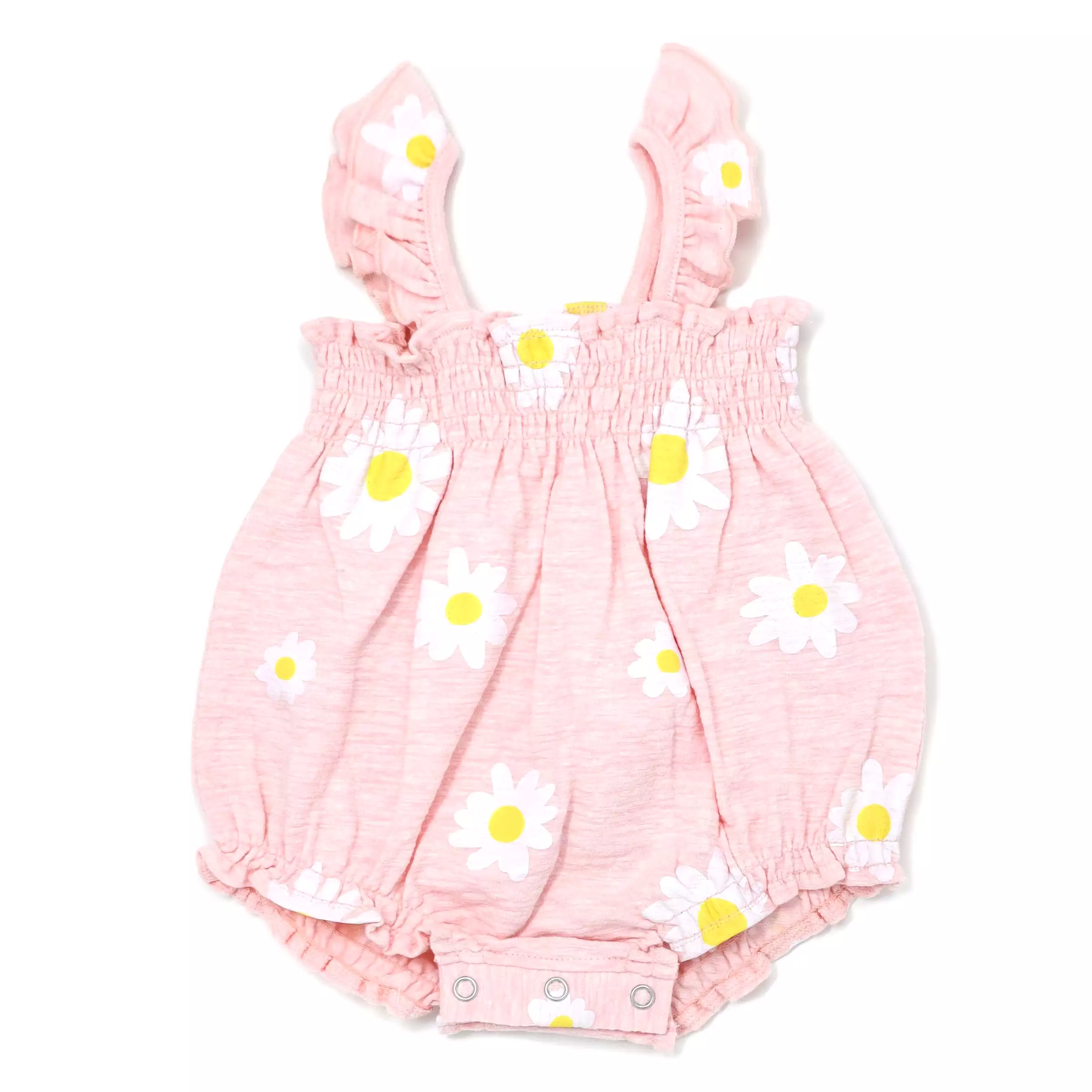 oh baby! Gidget Romper - White Daisy Print - Pale Pink Heather