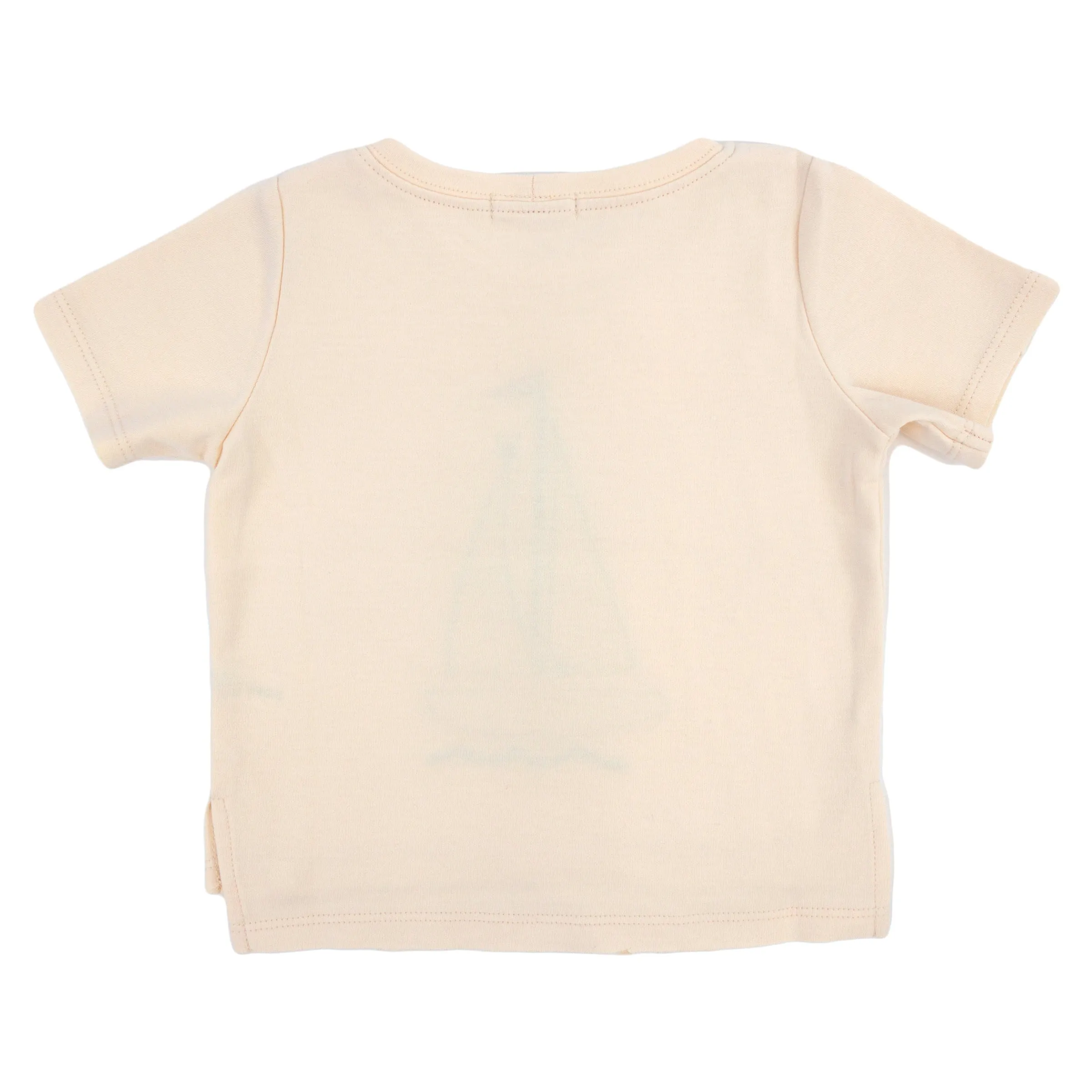 oh baby! Raw Edge Short Sleeve Cotton Slub Tee - Denim Sailboat Applique - Cashew