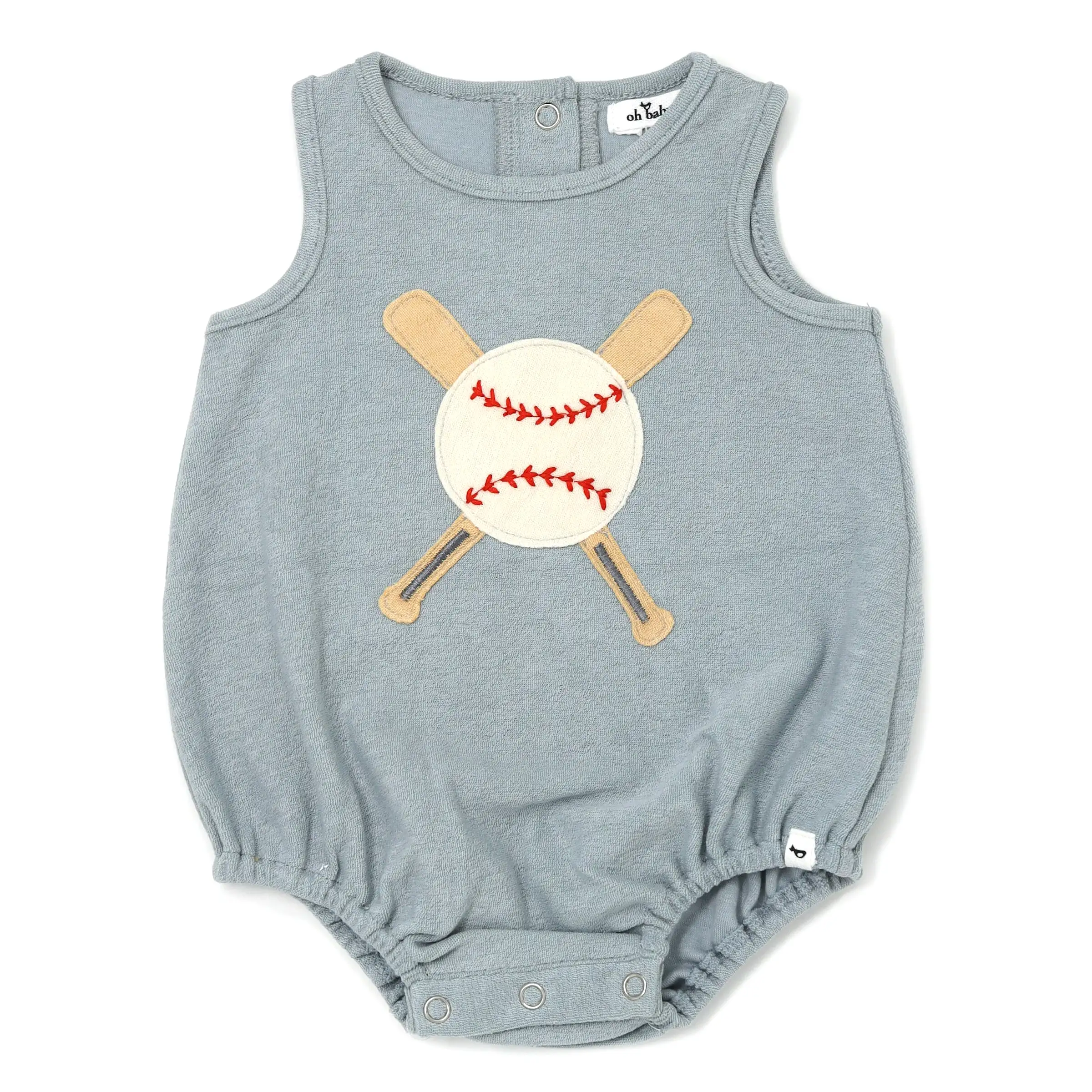 oh baby! Terry Bubble - Baseball Terry Applique - Mist Blue