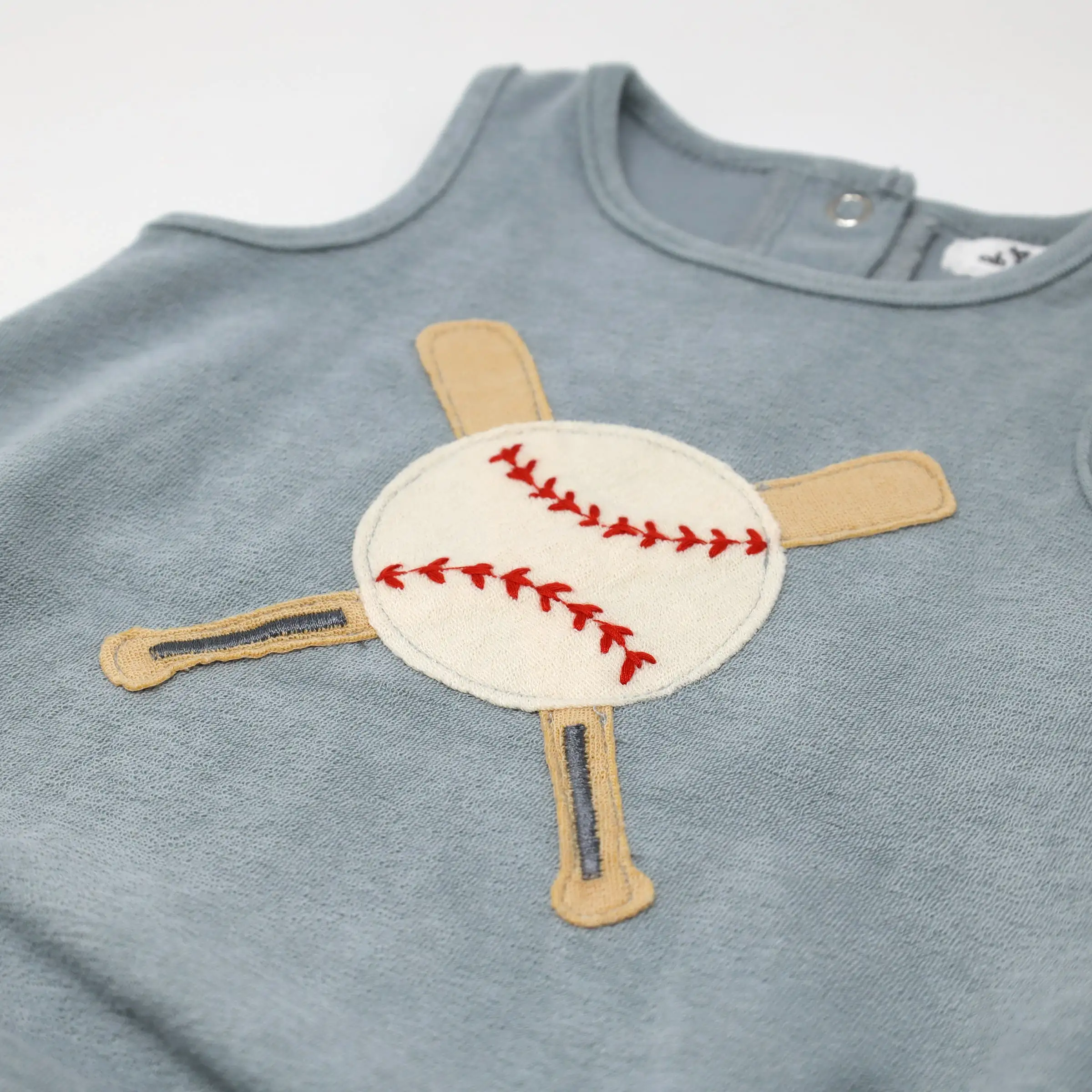 oh baby! Terry Bubble - Baseball Terry Applique - Mist Blue