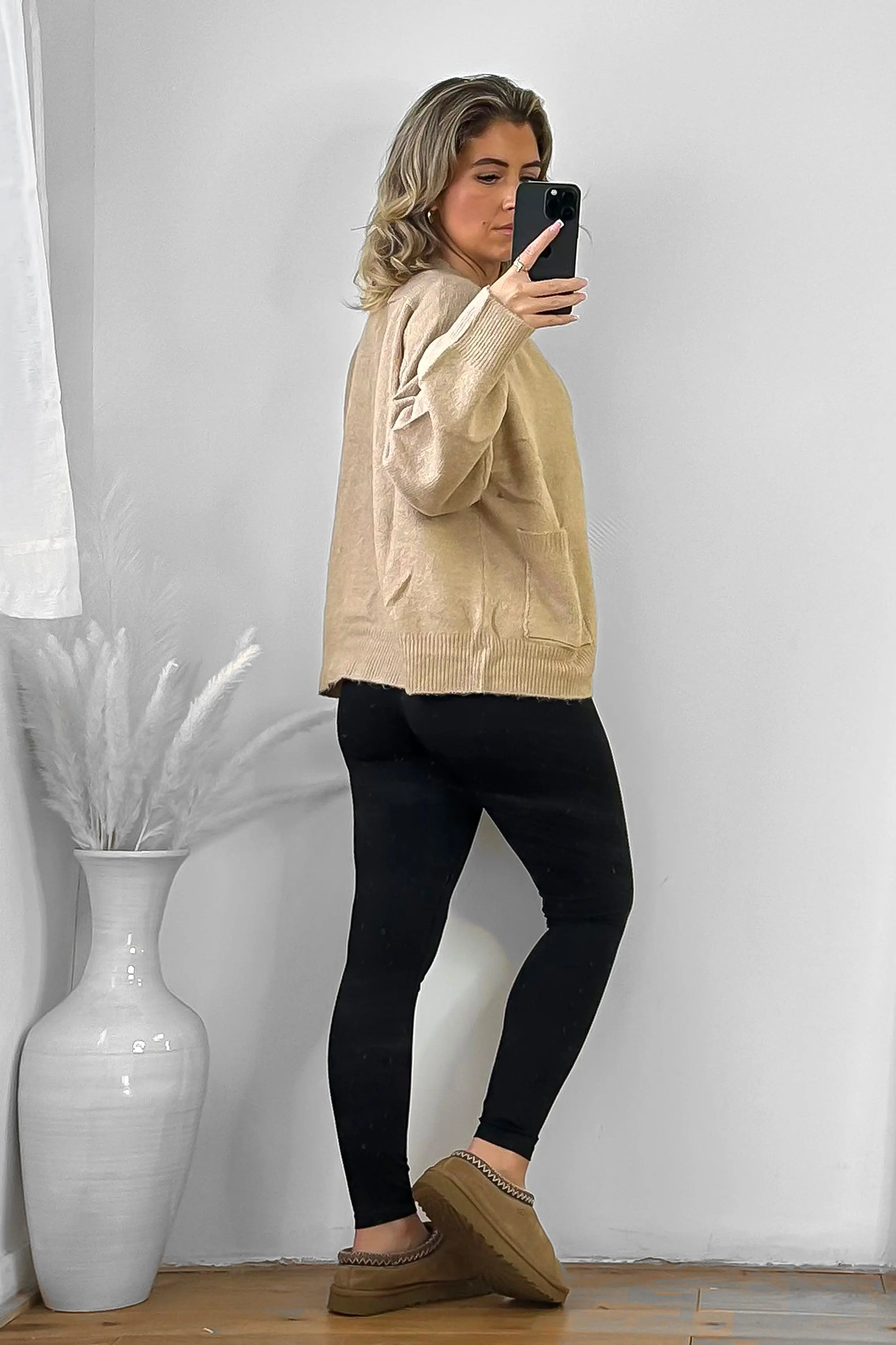 Open Side Pockets Boyfriend Style Cardigan