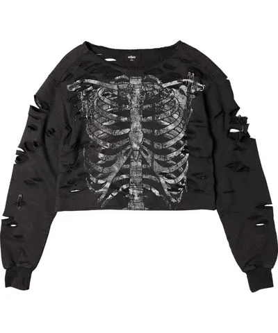 OTHER UK Women's Black Skeleton Shredded Sweatshirt