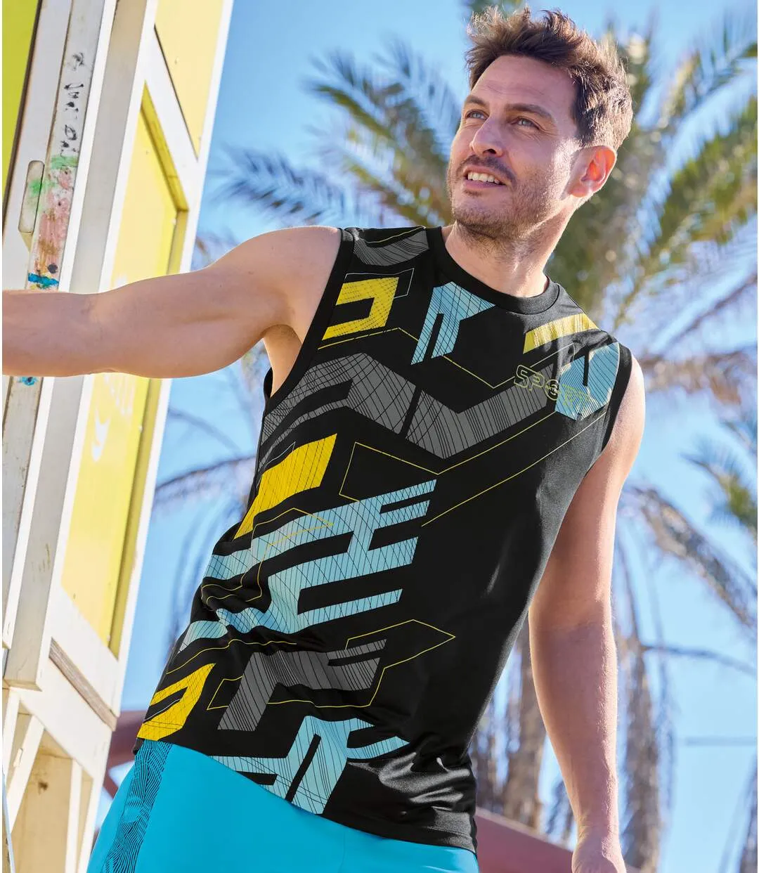 Pack of 3 Men's Sports Vests - Yellow Turquoise Black 