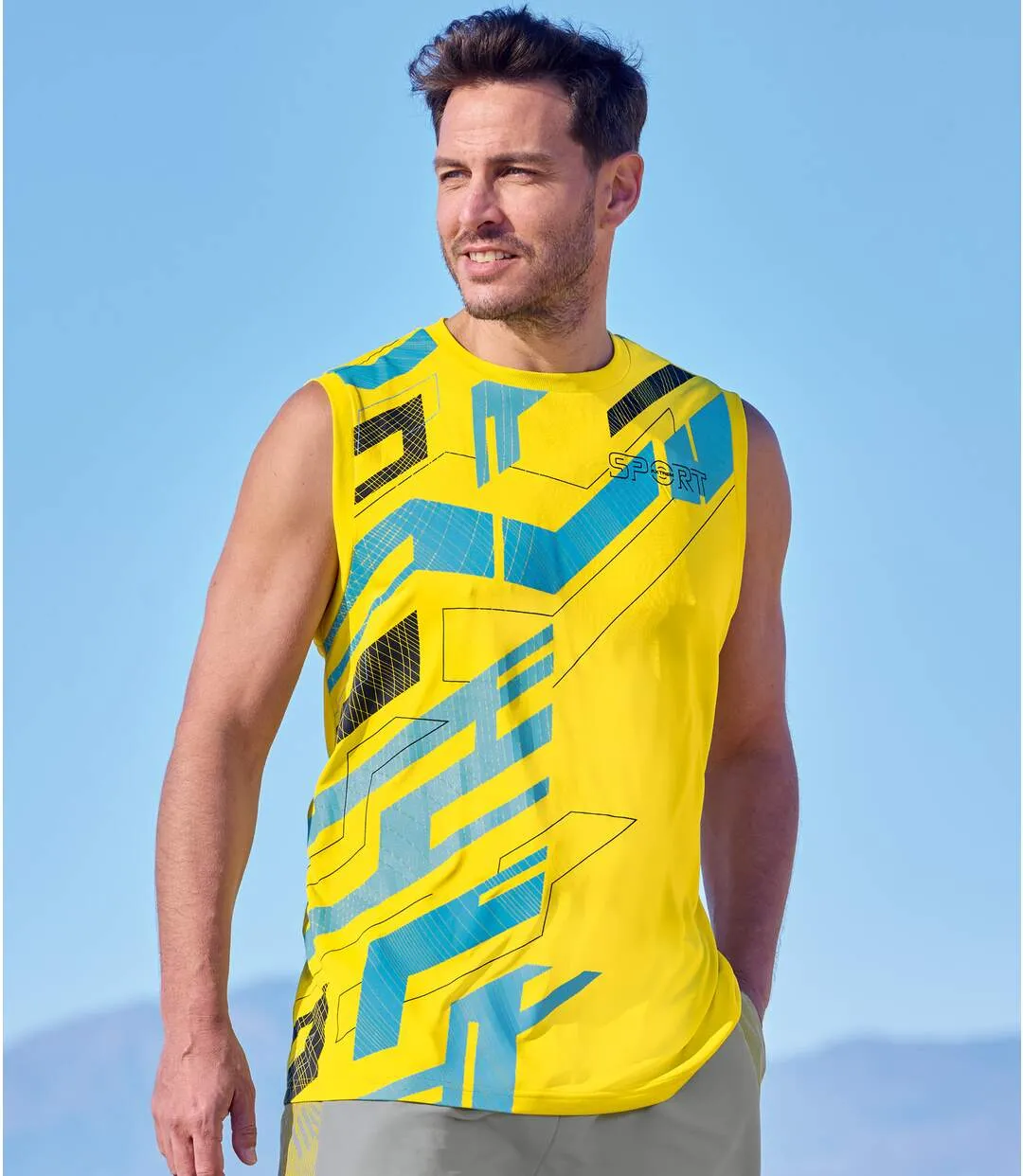 Pack of 3 Men's Sports Vests - Yellow Turquoise Black 