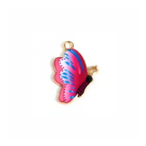 Pendants, Butterfly, Single-Sided, Deep Pink, Enameled, Light Gold Alloy, 24mm