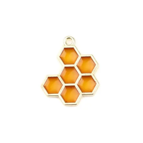 Pendants, Honeycomb, Yellow, Enameled, Light Gold Alloy, 21mm