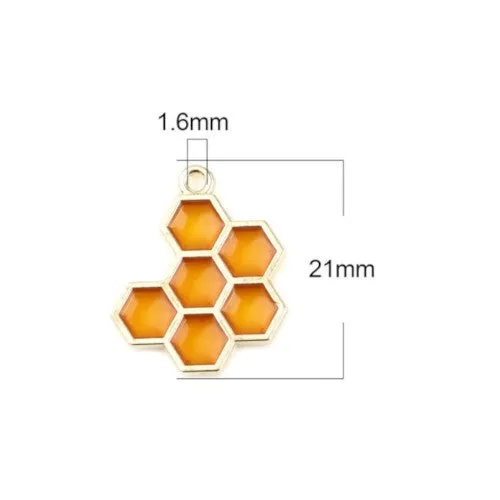 Pendants, Honeycomb, Yellow, Enameled, Light Gold Alloy, 21mm