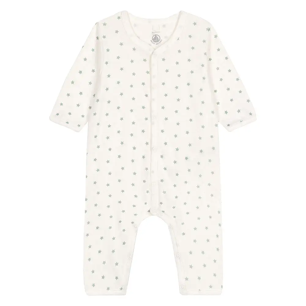 Petit Bateau Baby Long Sleeve Star Print Romper - White Green