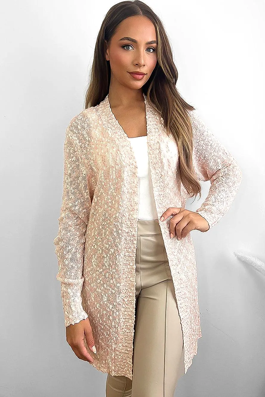 Pink Superfine Boucle Knit Open Cardigan