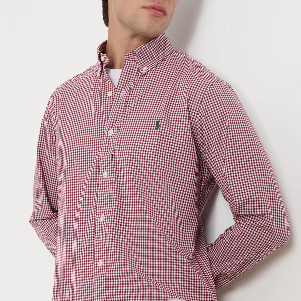 POLO RALPH LAUREN Gingham Logo Casual Shirt - Wine