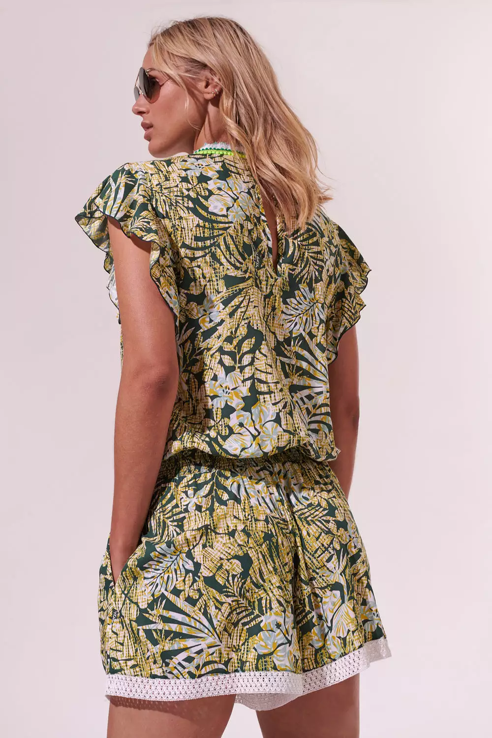 Poupette St. Barth - Short Jumpsuit Sasha - Green Tropical