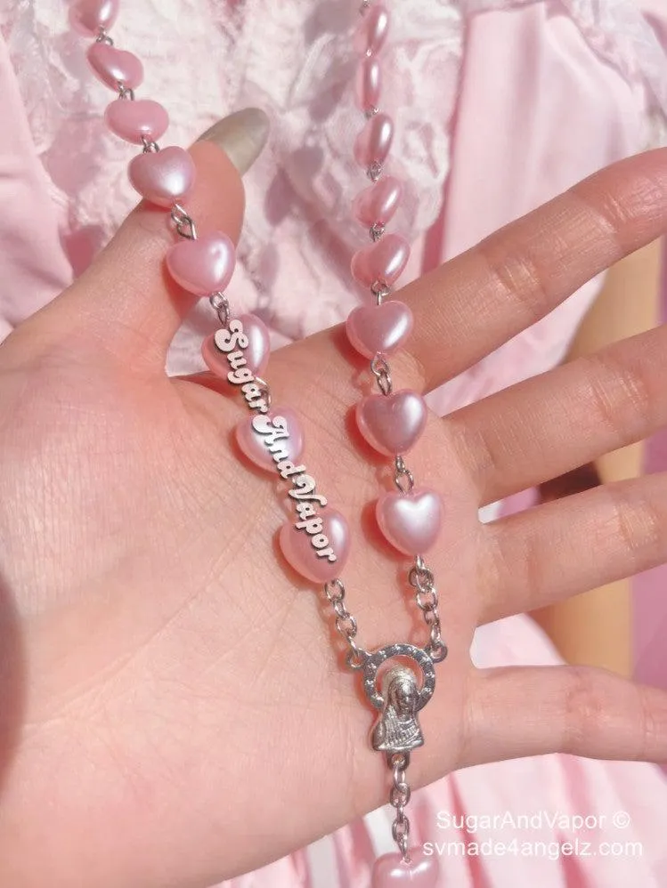 Prayer Pink Heart Chain Cross Necklace