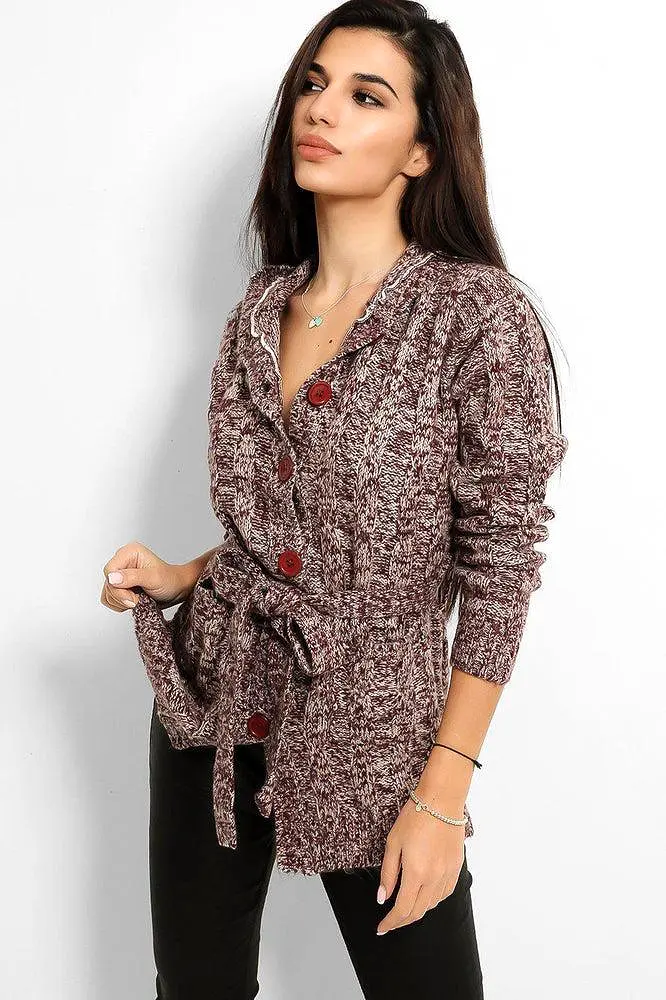 Purple Speckled Knit Hooded Cardigan