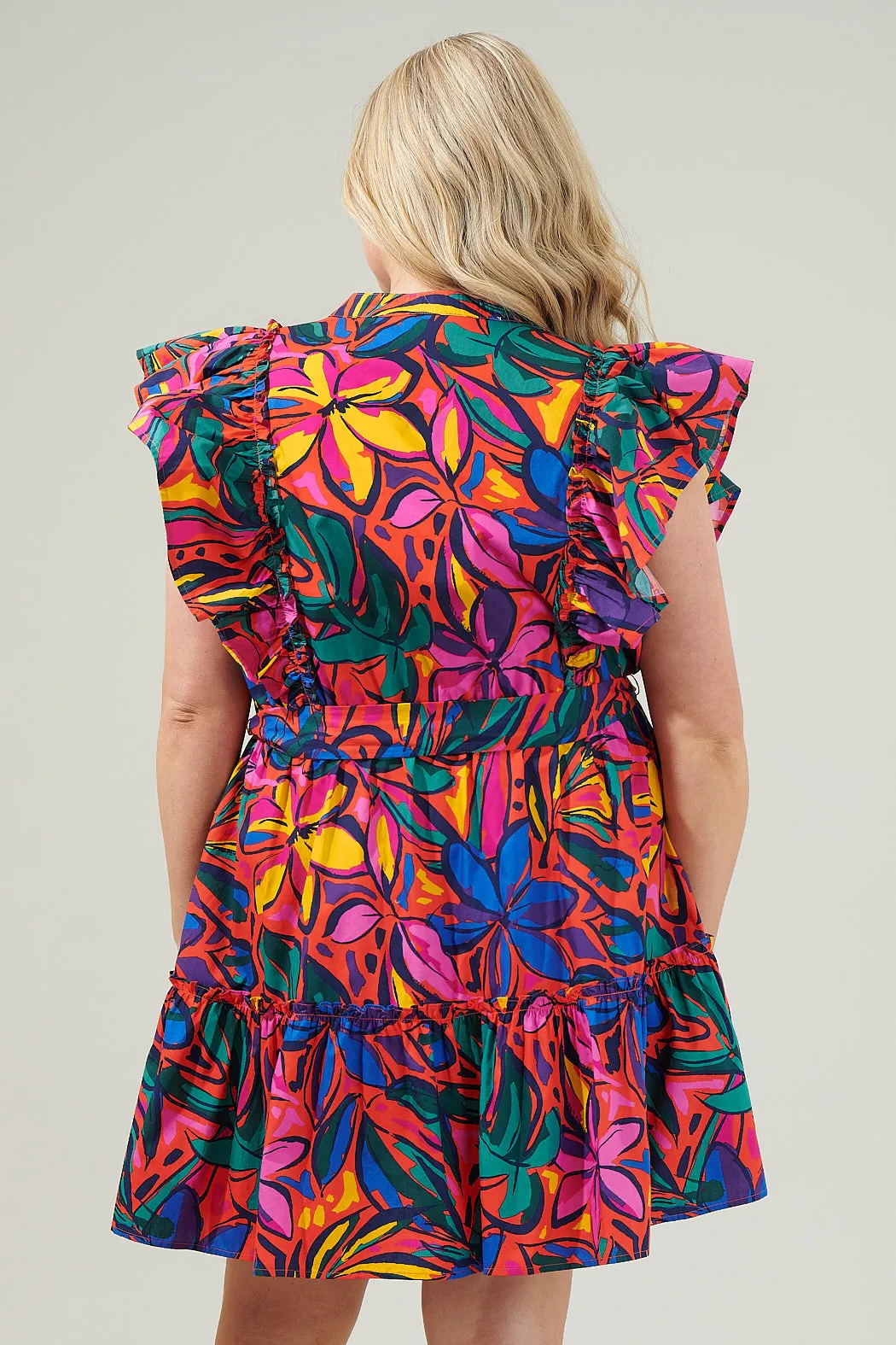 Rainbow Tropics Floral Ruffle Mini Dress Curve