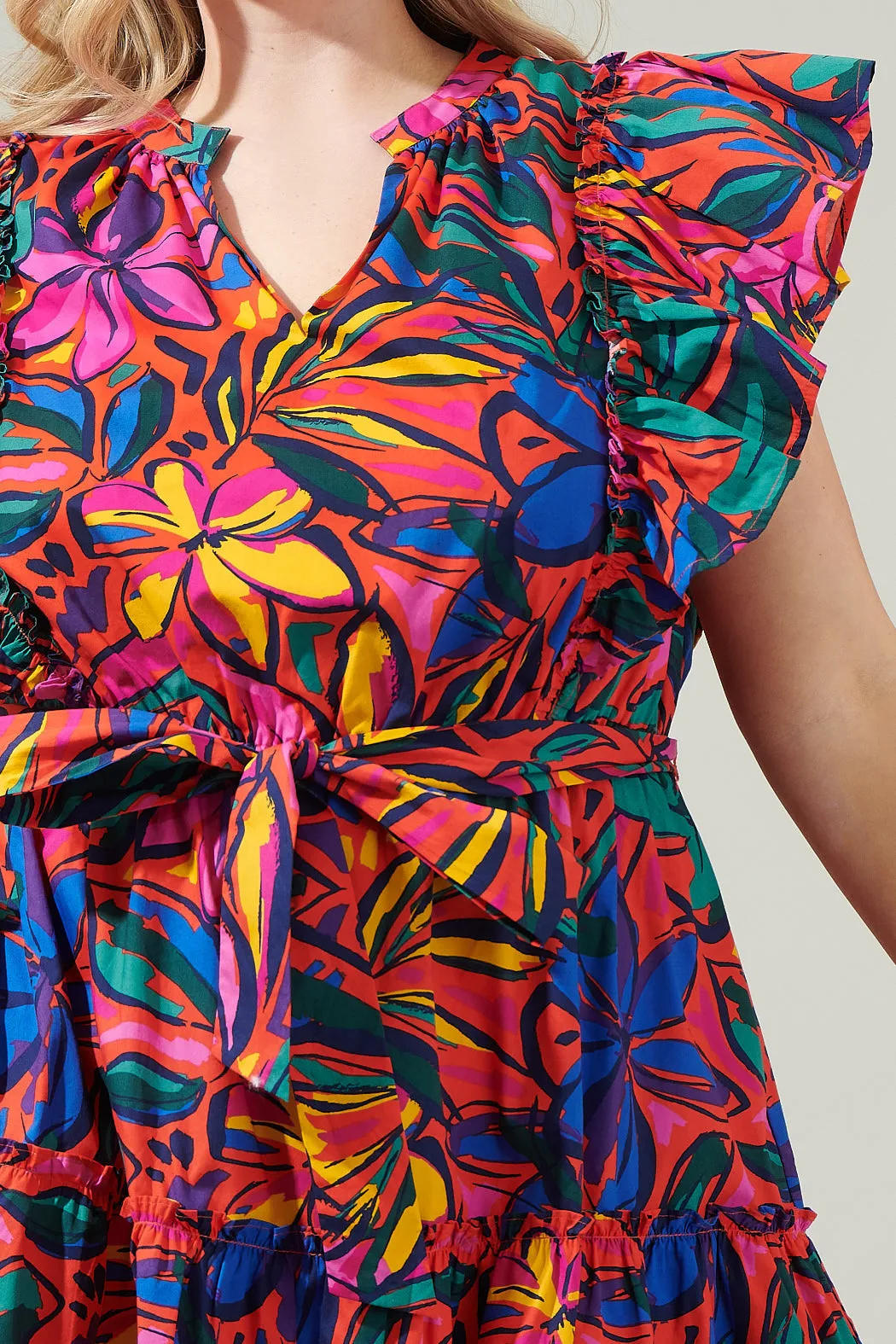 Rainbow Tropics Floral Ruffle Mini Dress Curve