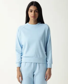 Rareism Women Cax Blue Cotton Blend Fabric Relaxed Fit Full Sleeves Solid Round Neck Sweatshirt