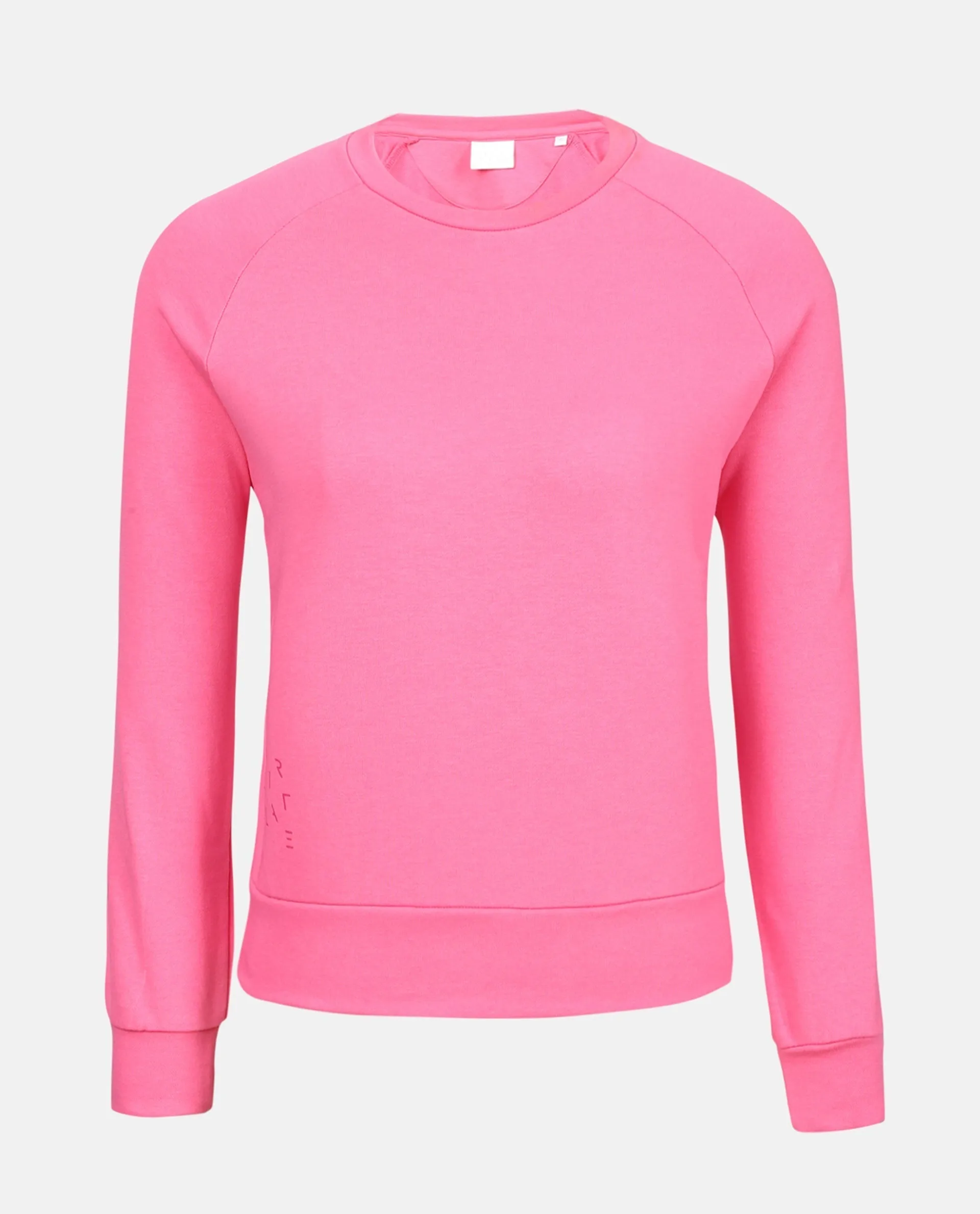 Rareism Women Cax Flouroscent Pink Cotton Blend Fabric Relaxed Fit Full Sleeves Solid Round Neck Sweatshirt