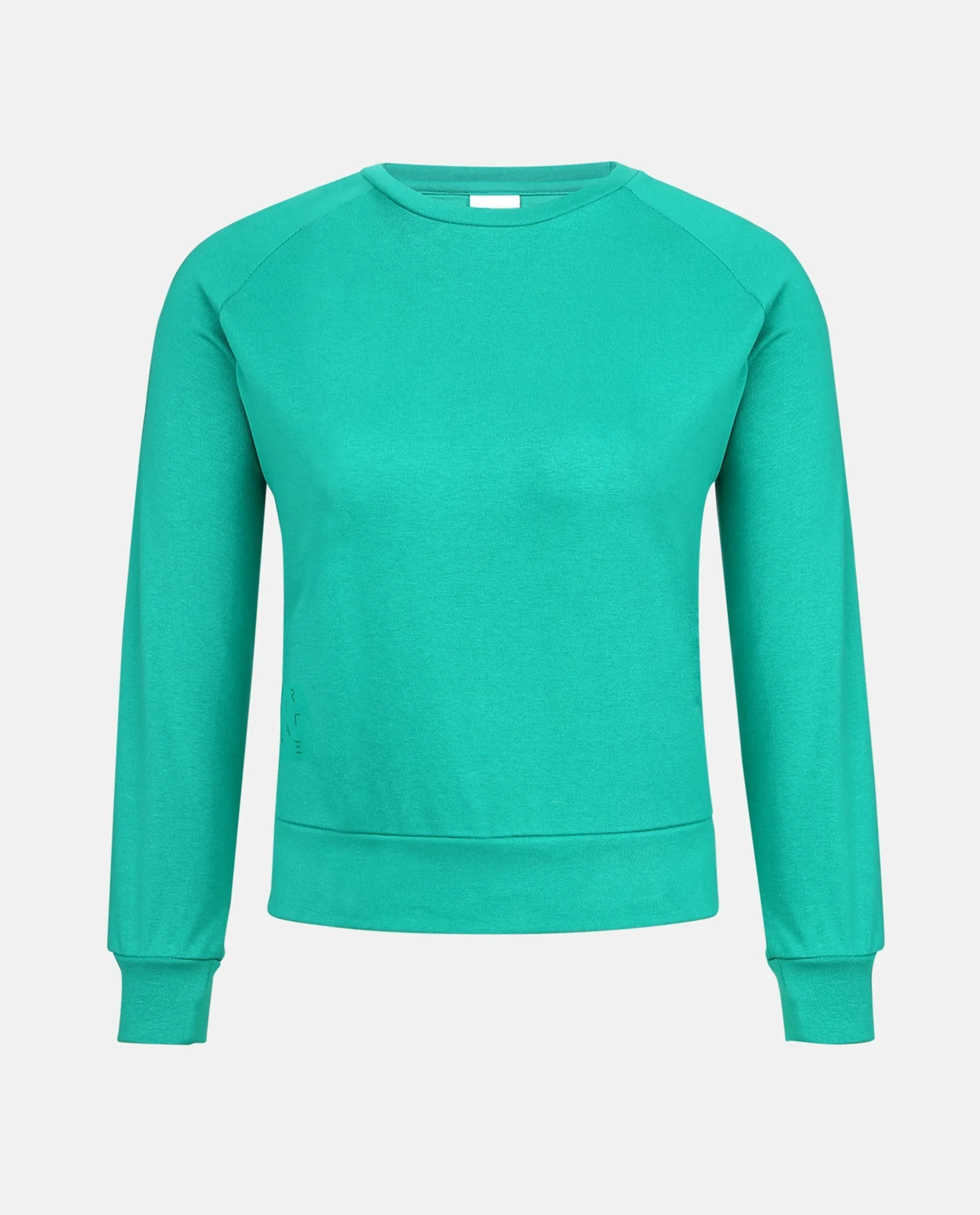 Rareism Women Cax Green Cotton Blend Fabric Relaxed Fit Full Sleeves Solid Round Neck Sweatshirt