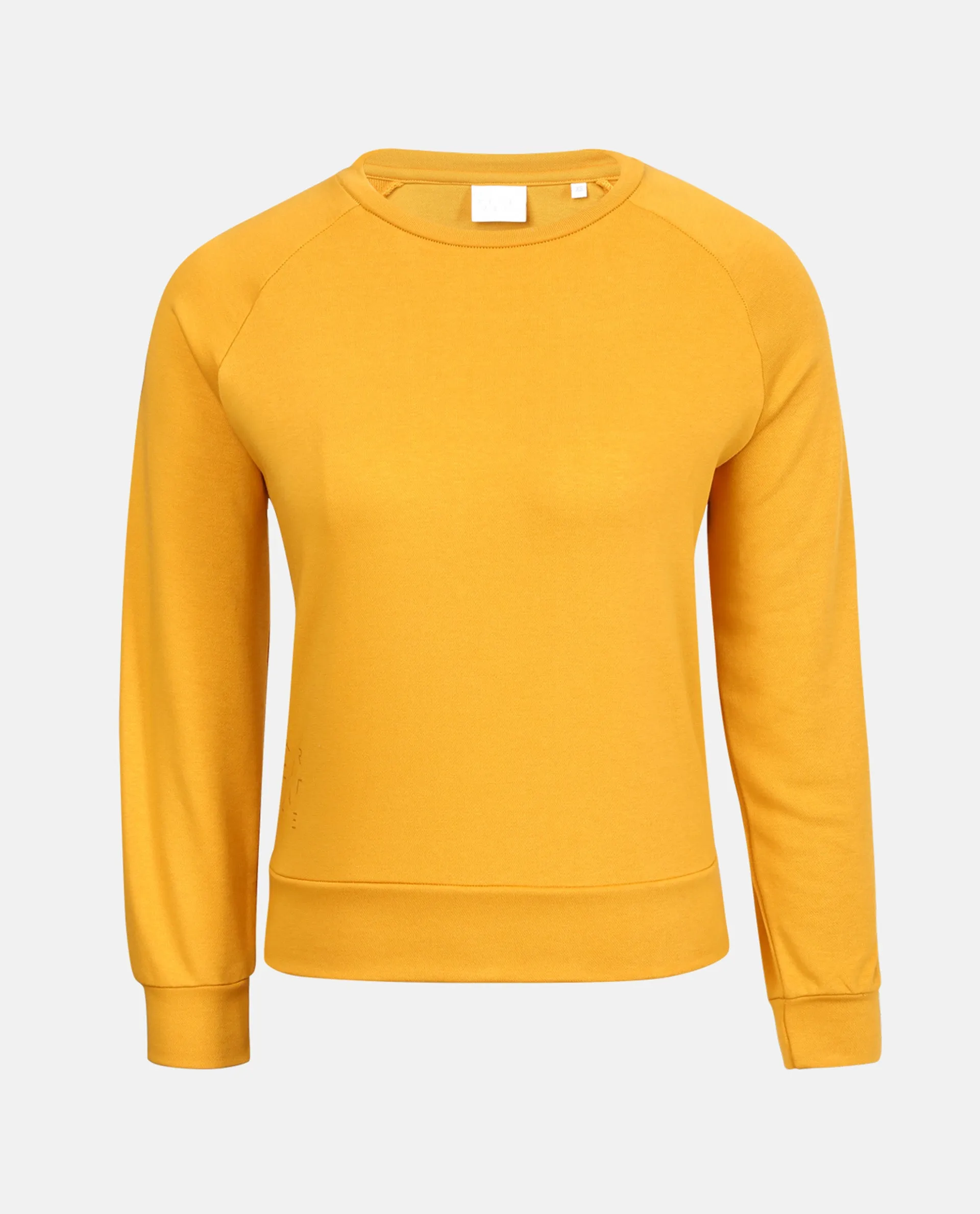 Rareism Women Cax Mustard Cotton Blend Fabric Relaxed Fit Full Sleeves Solid Round Neck Sweatshirt