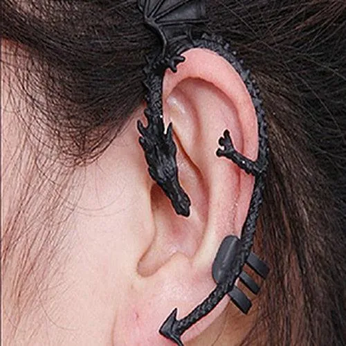 Retro Earrings Gothic Punk Etched Dragon Shape Ear Cuff No Piercing