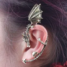 Retro Earrings Gothic Punk Etched Dragon Shape Ear Cuff No Piercing