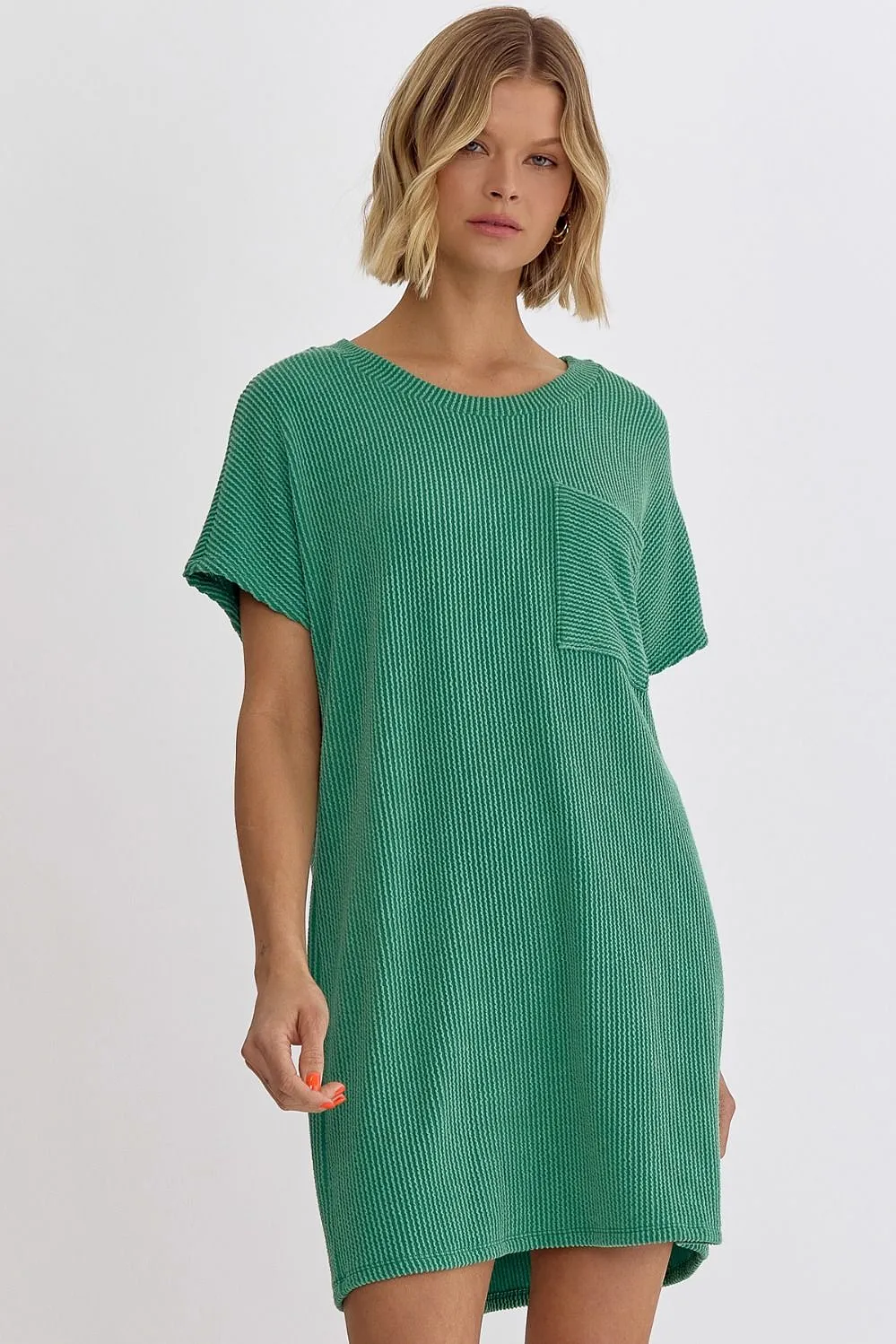 Ribbed Mini Dress - Kelly Green