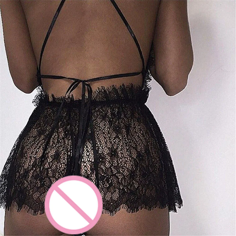 Sexy Women Ladies Hollow Out Baby Doll See-through Dress Sleepwear Black Lace Babydoll Underwear Lingerie S-XL SM6