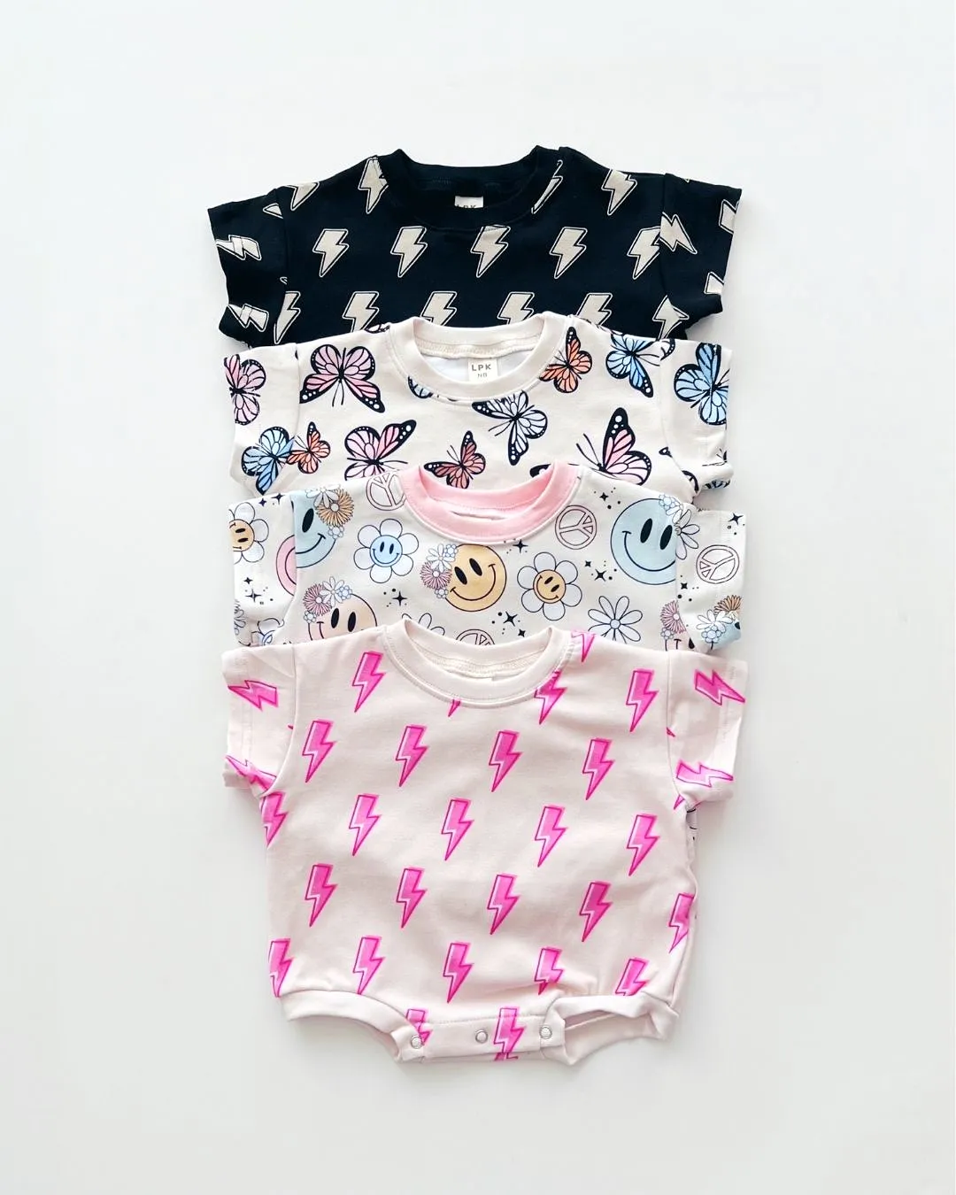 Short Sleeve Bubble Romper | Pink Bolts