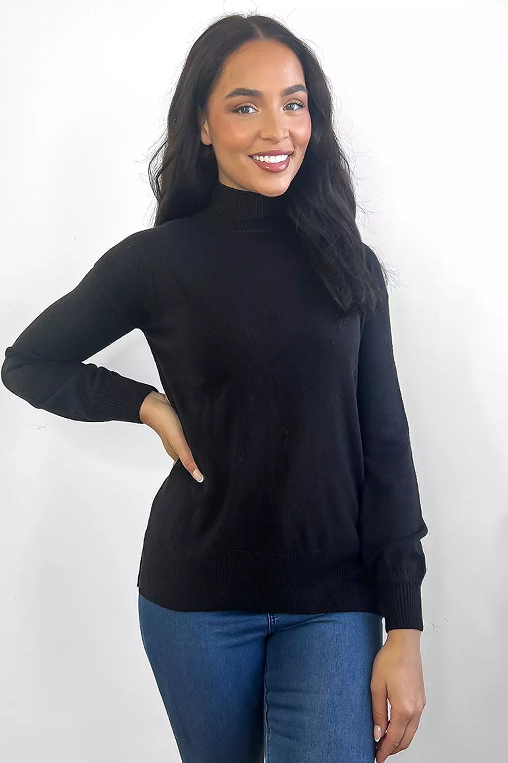 Side Splits High Neck Pullover