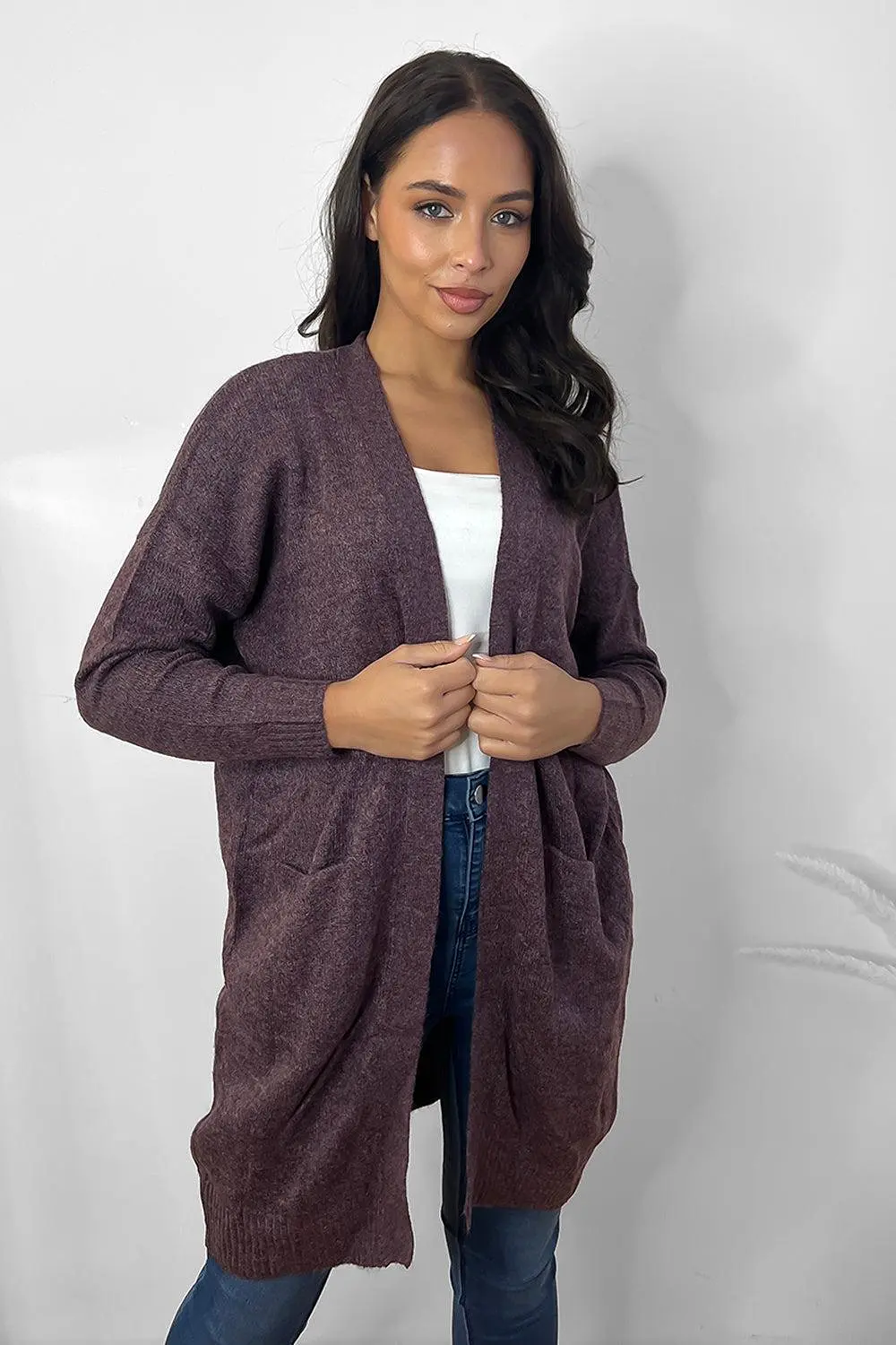 Slip Pockets To Side Open Front Batwing Cardigan