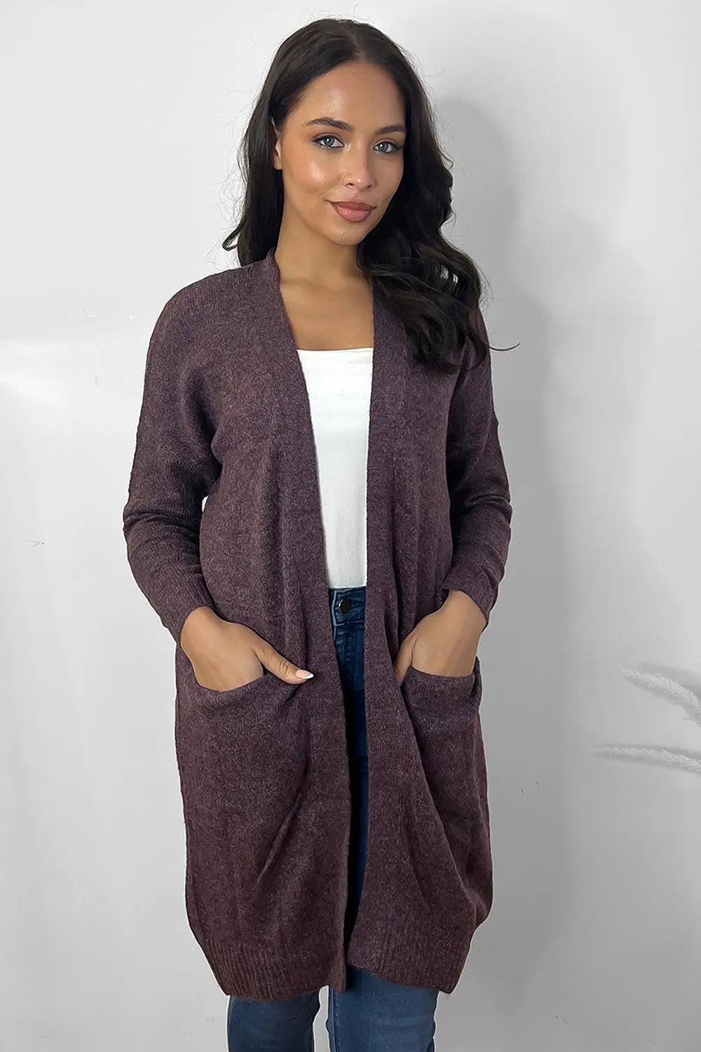 Slip Pockets To Side Open Front Batwing Cardigan