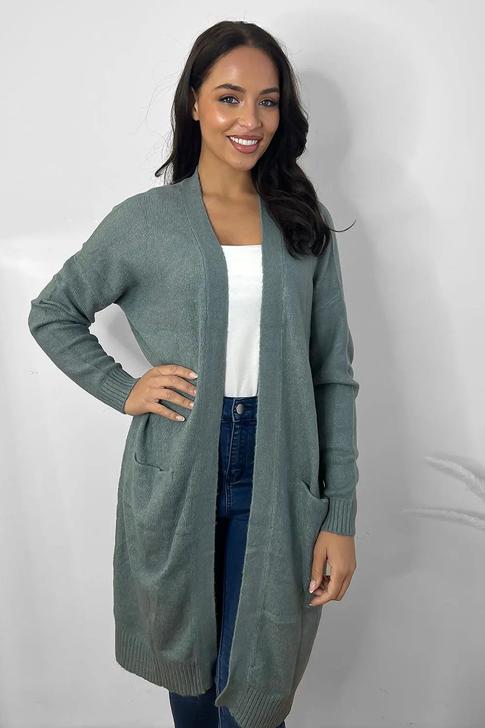 Slip Pockets To Side Open Front Batwing Cardigan