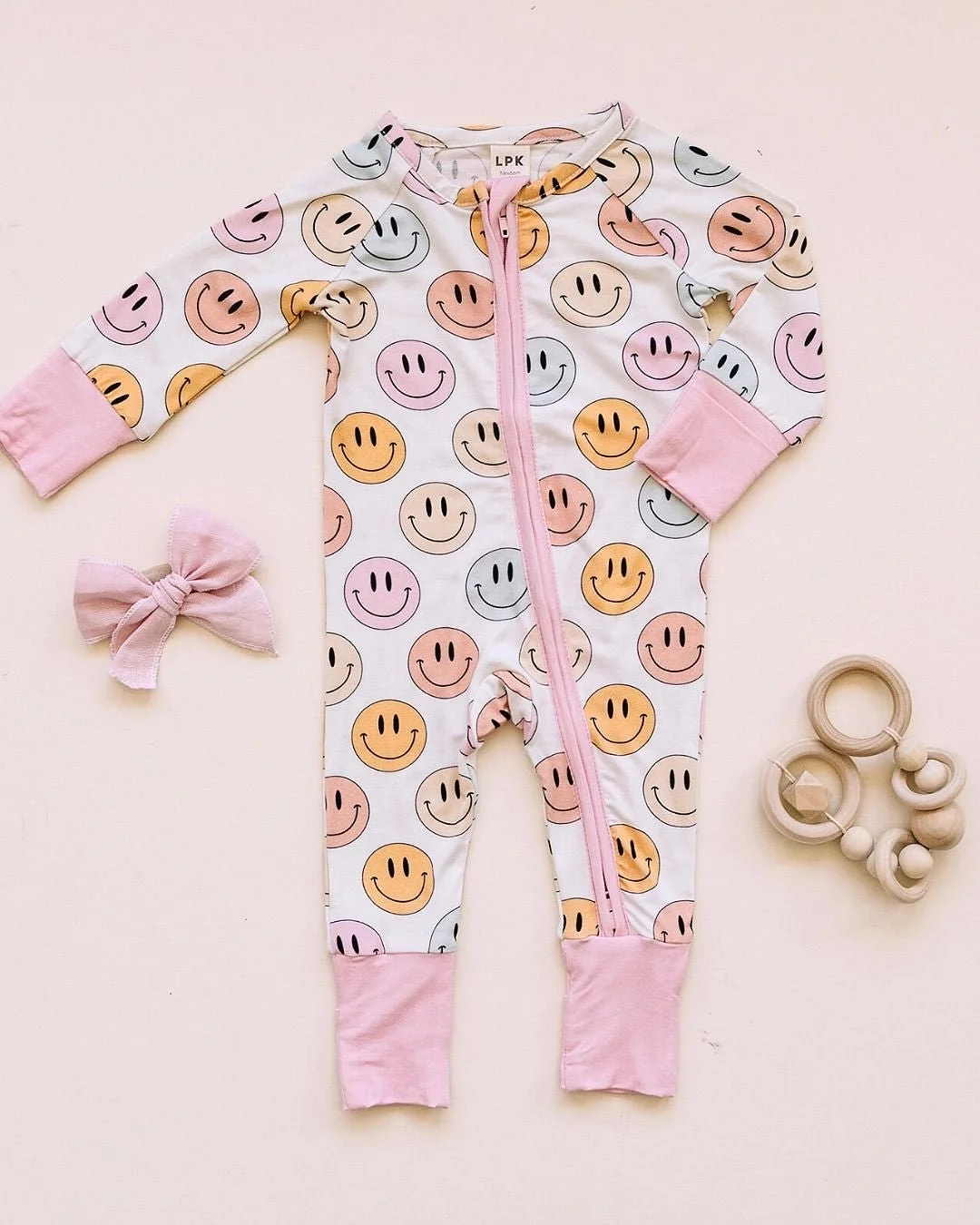 Smiley Bamboo Zip Romper | Pink