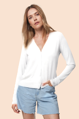 Soft Touch V-Neck Cardigan in Blanc