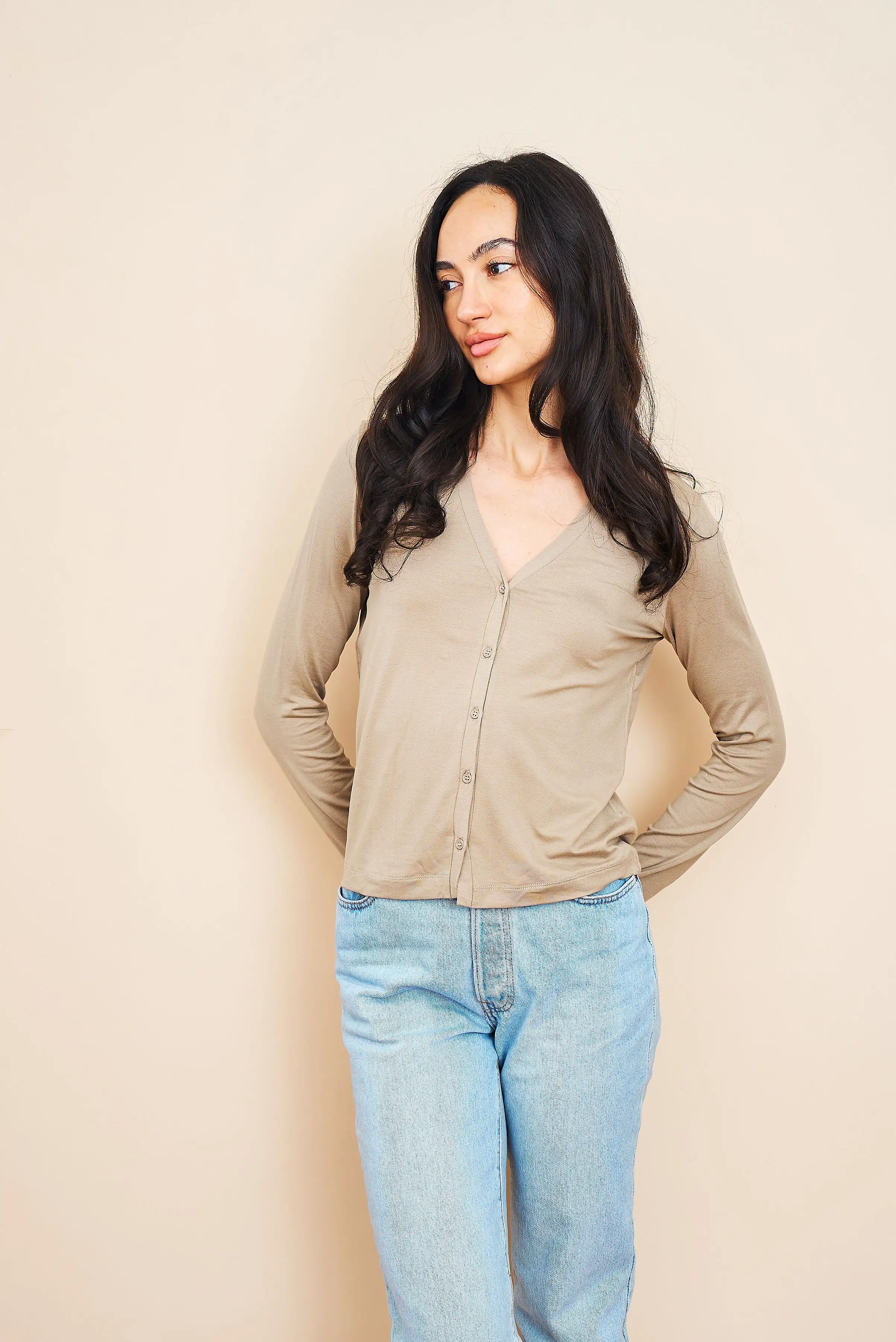 Soft Touch V-Neck Cardigan in Desert