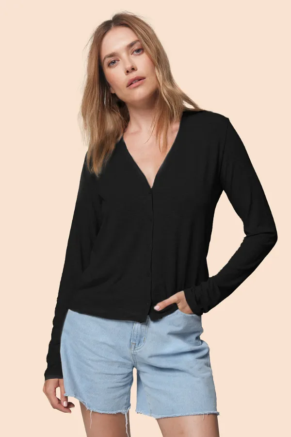 Soft Touch V-Neck Cardigan in Noir