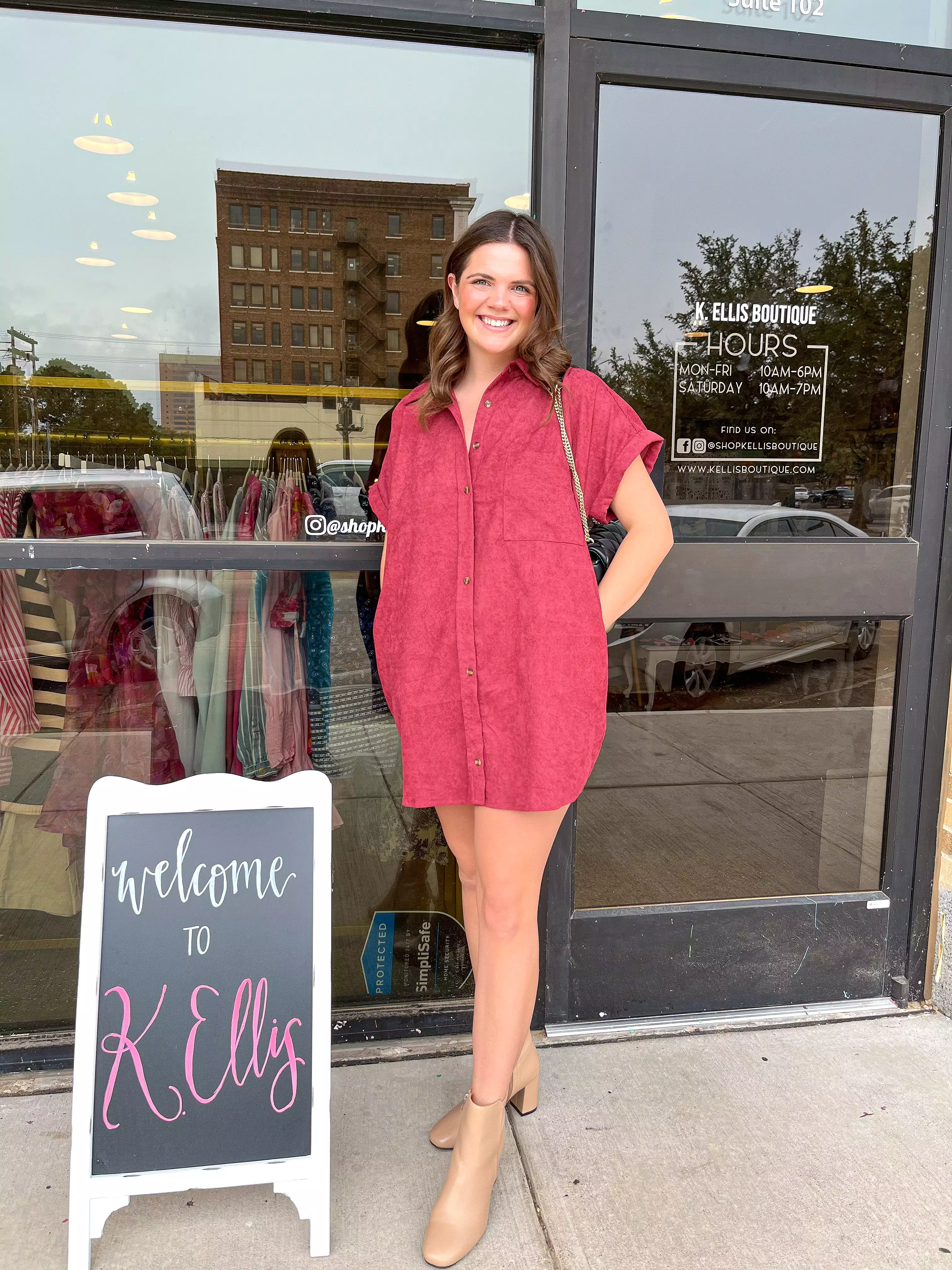 Solid Corduroy Button Down Mini Dress- Merlot