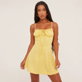 Strappy Tie Front Milkmaid Aline Mini Dress In Yellow Woven