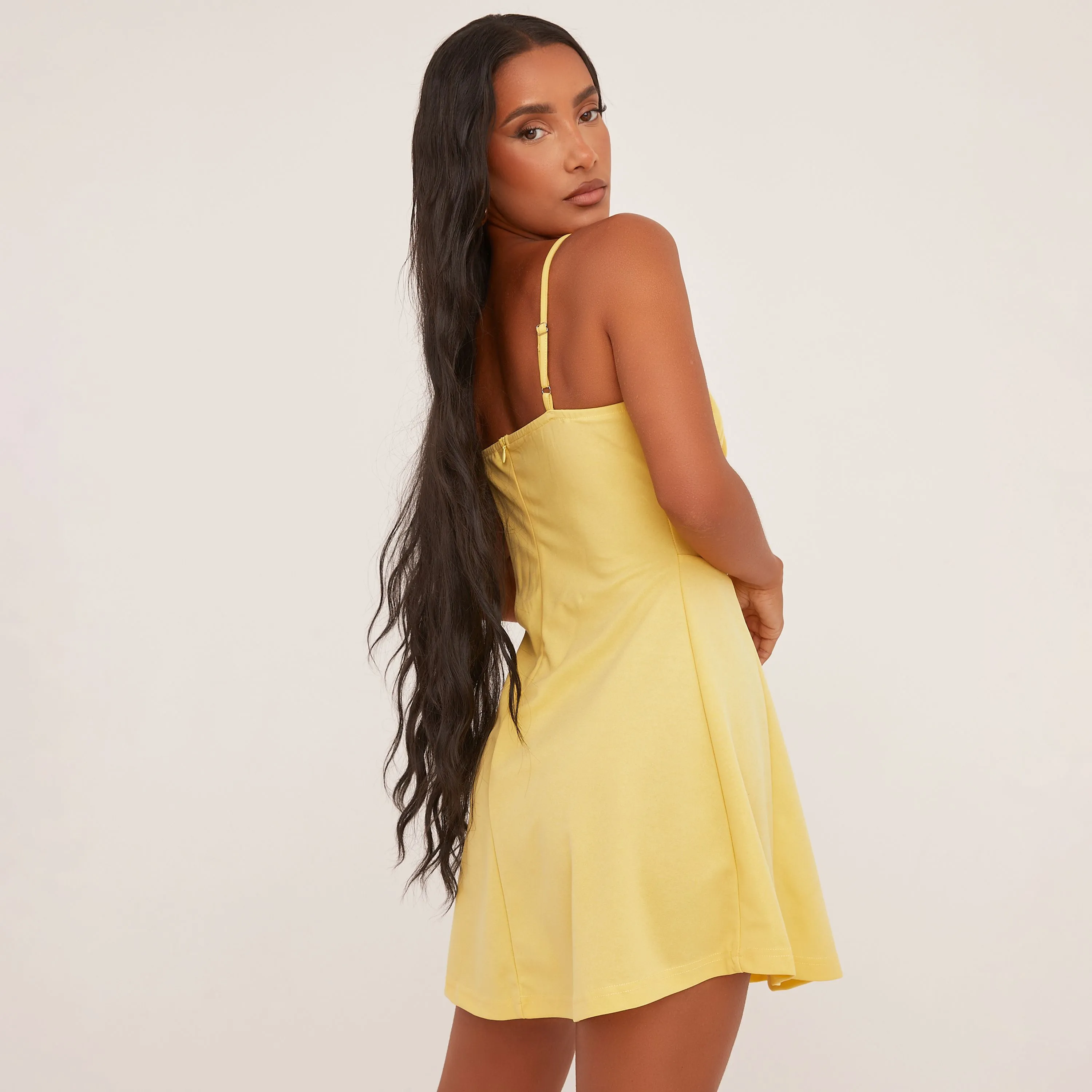 Strappy Tie Front Milkmaid Aline Mini Dress In Yellow Woven