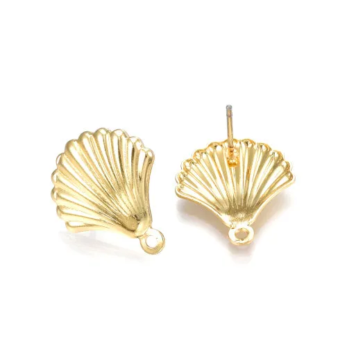 Stud Earring Findings, Shell, With Loop, Light Gold, Alloy, 18mm