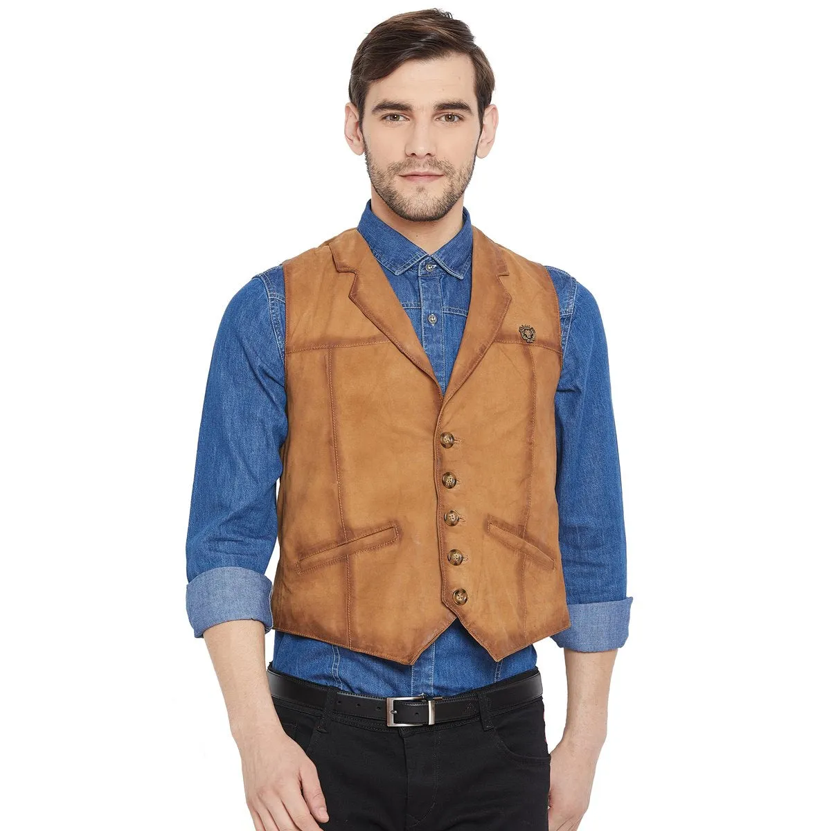 Tan Leather Cowboy Look Vests By Brune & Bareskin