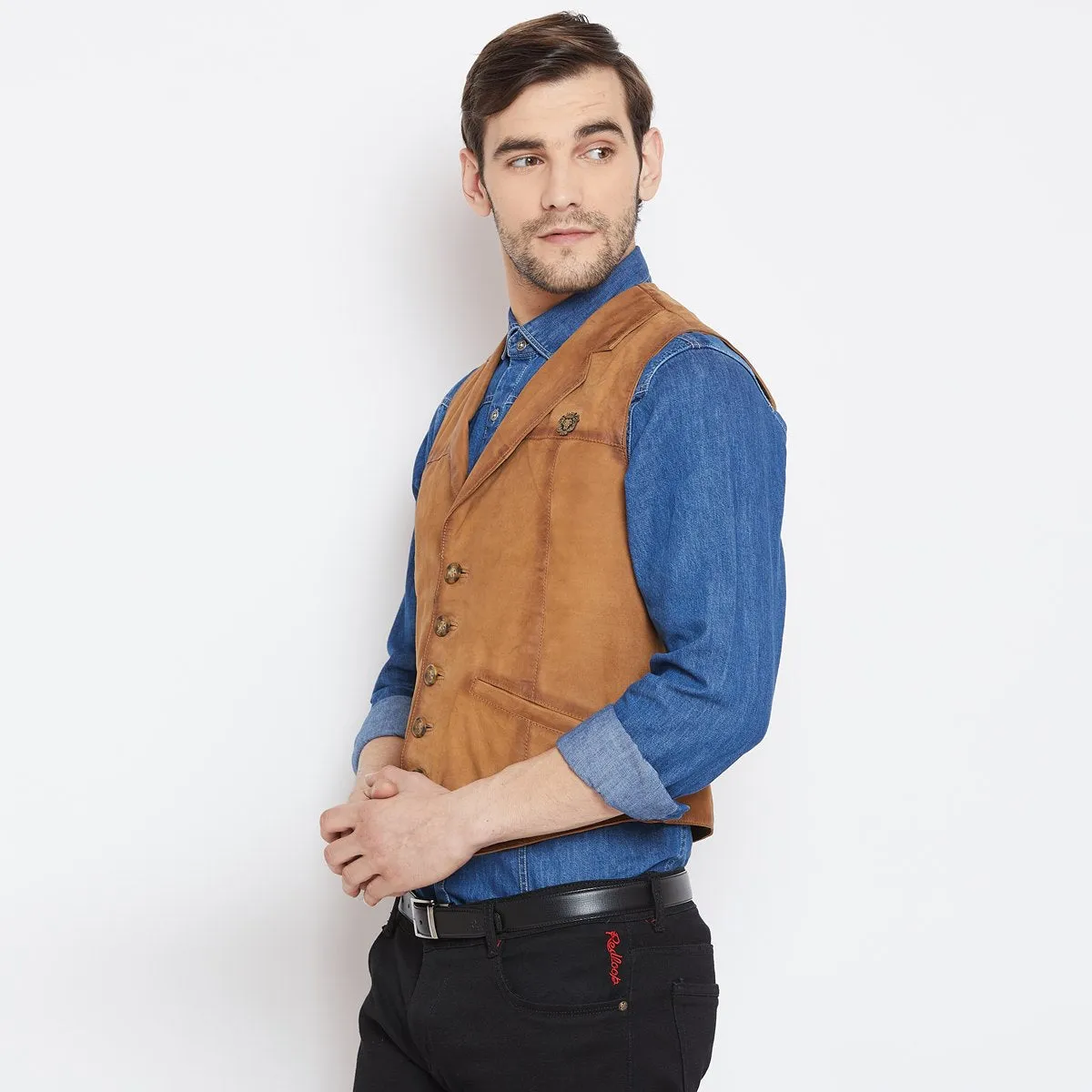 Tan Leather Cowboy Look Vests By Brune & Bareskin