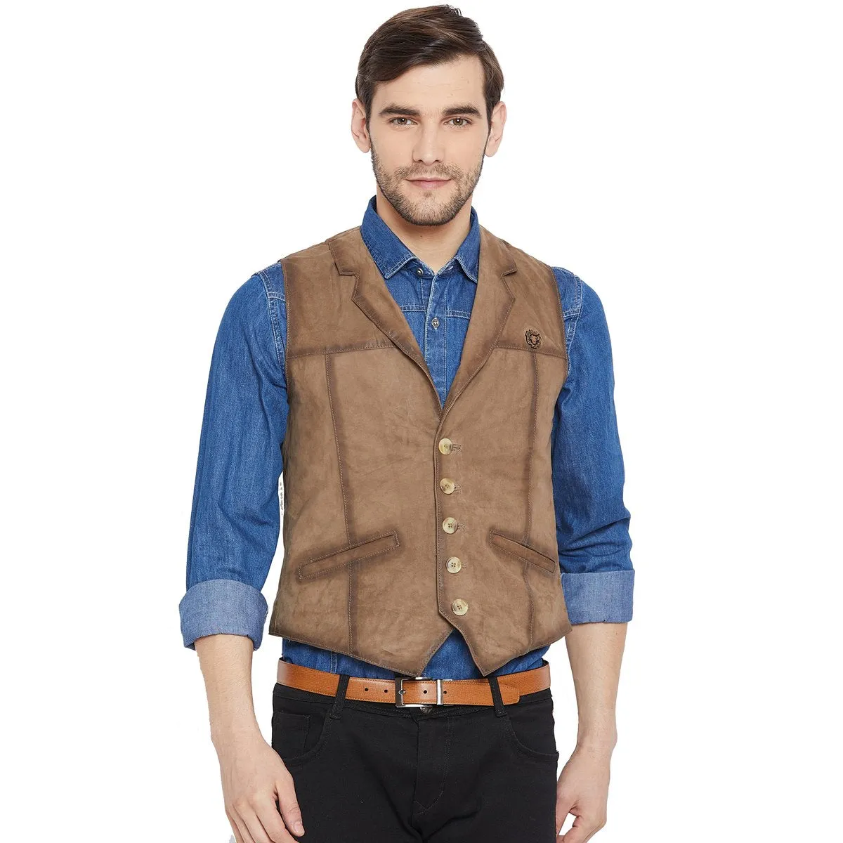 Taupe Leather Cowboy Look Vests By  Brune & Bareskin