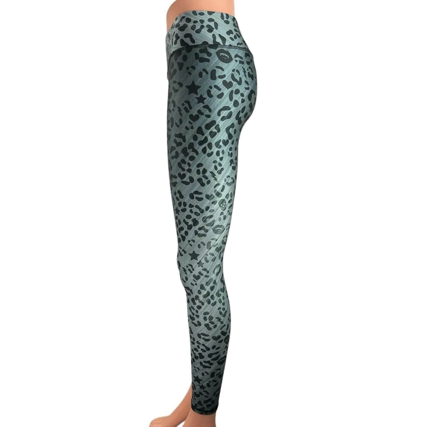 Terez Blue Black Leopard Mid Rise Pull On Stretch Athletic Leggings Size S