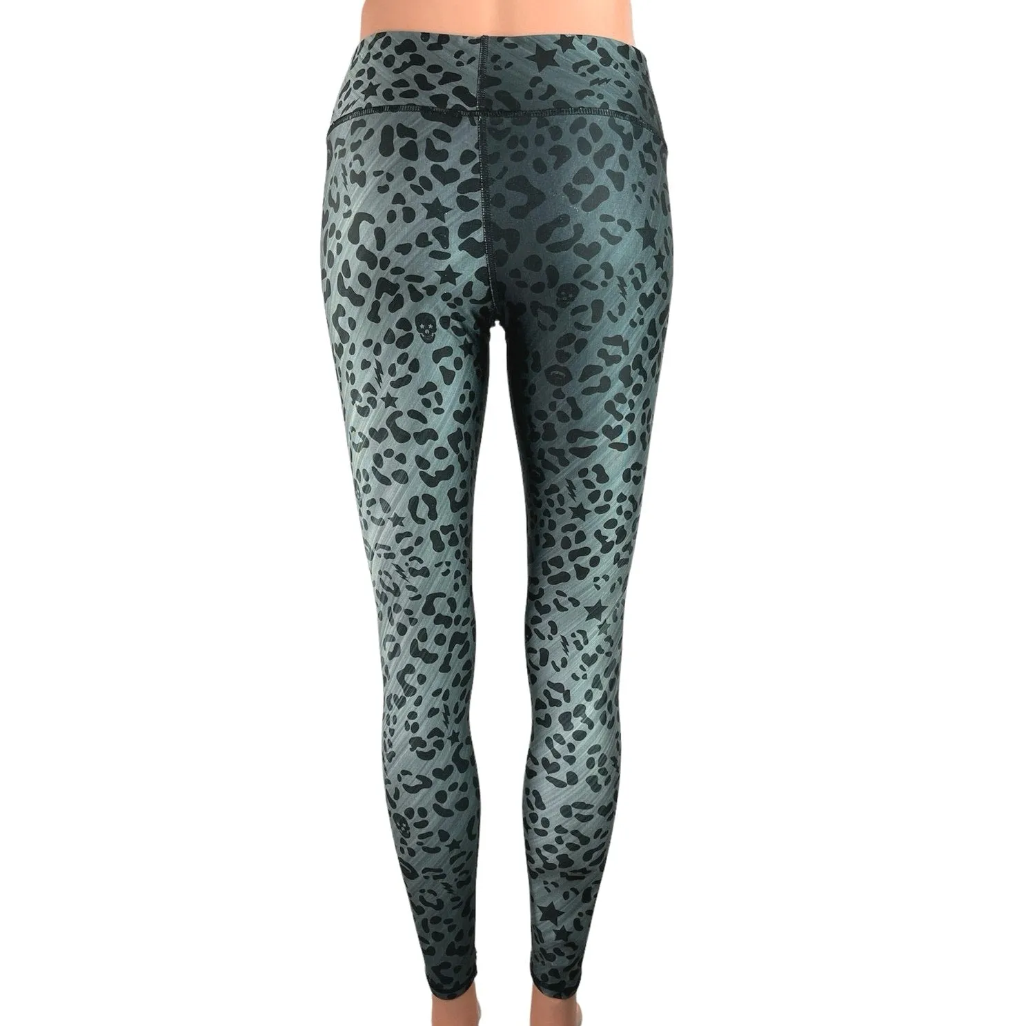 Terez Blue Black Leopard Mid Rise Pull On Stretch Athletic Leggings Size S