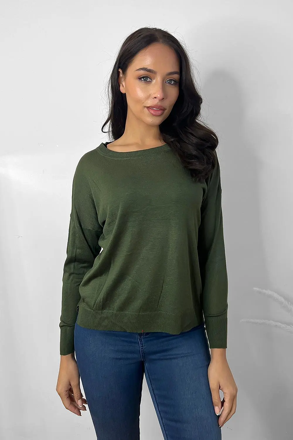 Thin Knit Ribbed Trims Classic Scoop Pullover