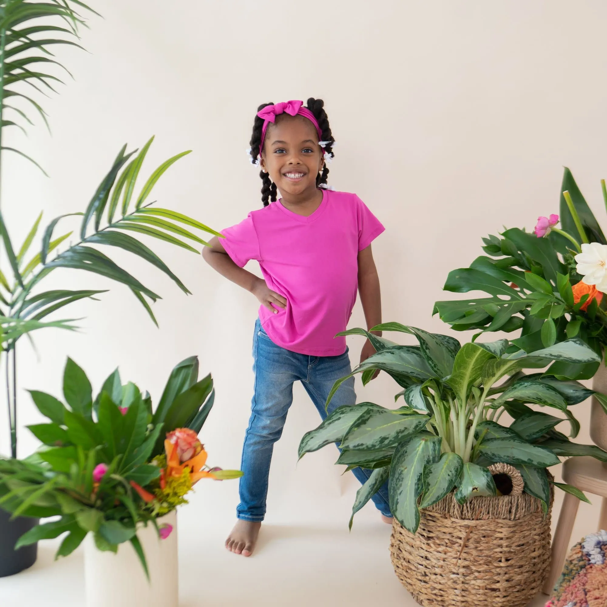 Toddler V-Neck Tee in Raspberry