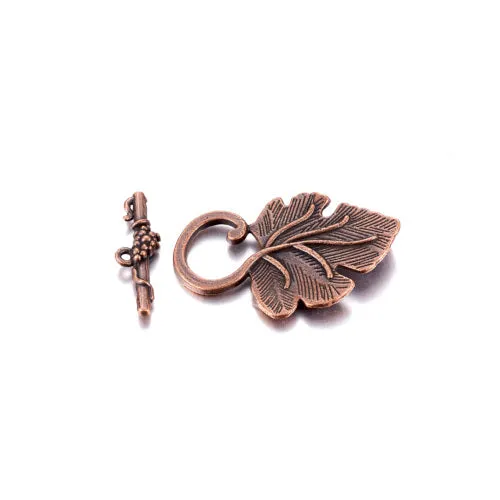 Toggle Clasps, Alloy, Red Copper, Grape Leaf, Single-Strand, 36mm