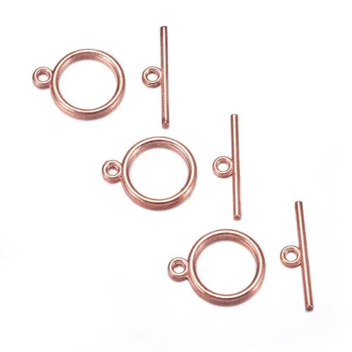 Toggle Clasps, Flat, Round, Smooth, Single-Strand, Rose Gold, Alloy, 15mm